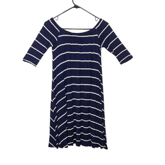 Altar'd State Womens Small Remember Me Navy Striped Dress Off the Shoulder Lined - Picture 1 of 6